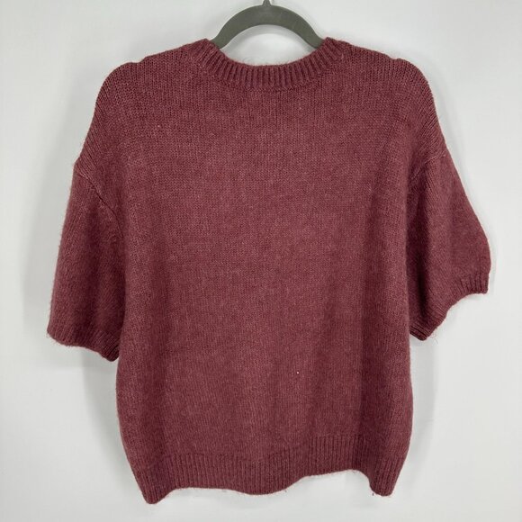 Express Puff Sleeve Sweater M Crew Neck Short Sleeves Fuzzy Ginger Dusty Rose - Picture 2 of 8